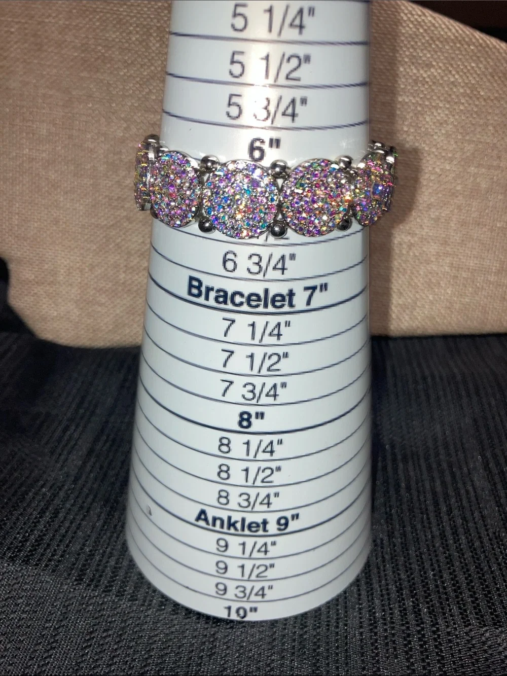 AB rhinestone Disc Stretch Bracelet - Sparkling Aurora Finish